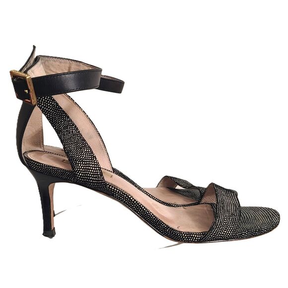 Louise Et Cie Strappy Black Silver Open Toe Sandals Heels US 7.5 Ankle Strap - Picture 1 of 7